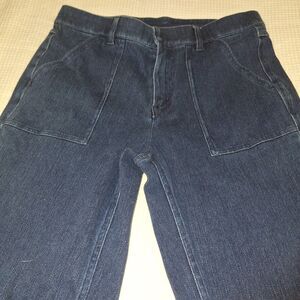 Isaac Mizrahi Live! Stretch Thick Denim wide leg cargo pocket jeans 6 Petite